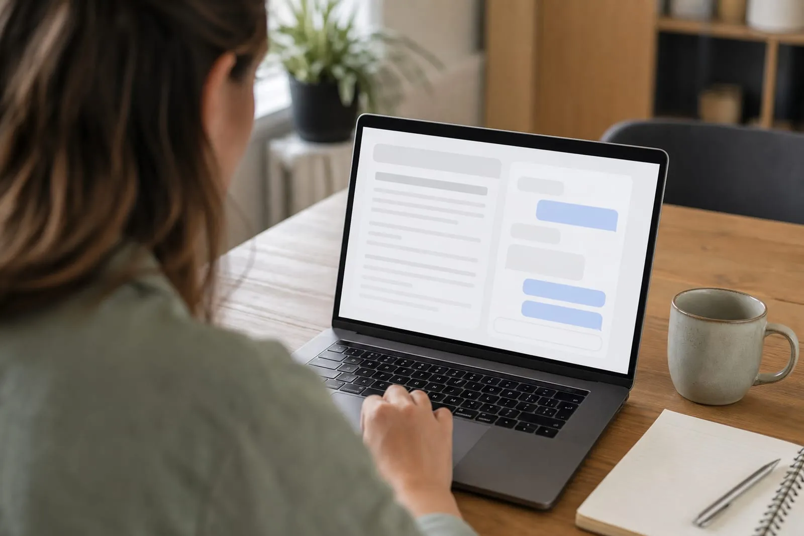 Utilisatrice consultant les informations de confidentialité affichées à côté d'un chatbot