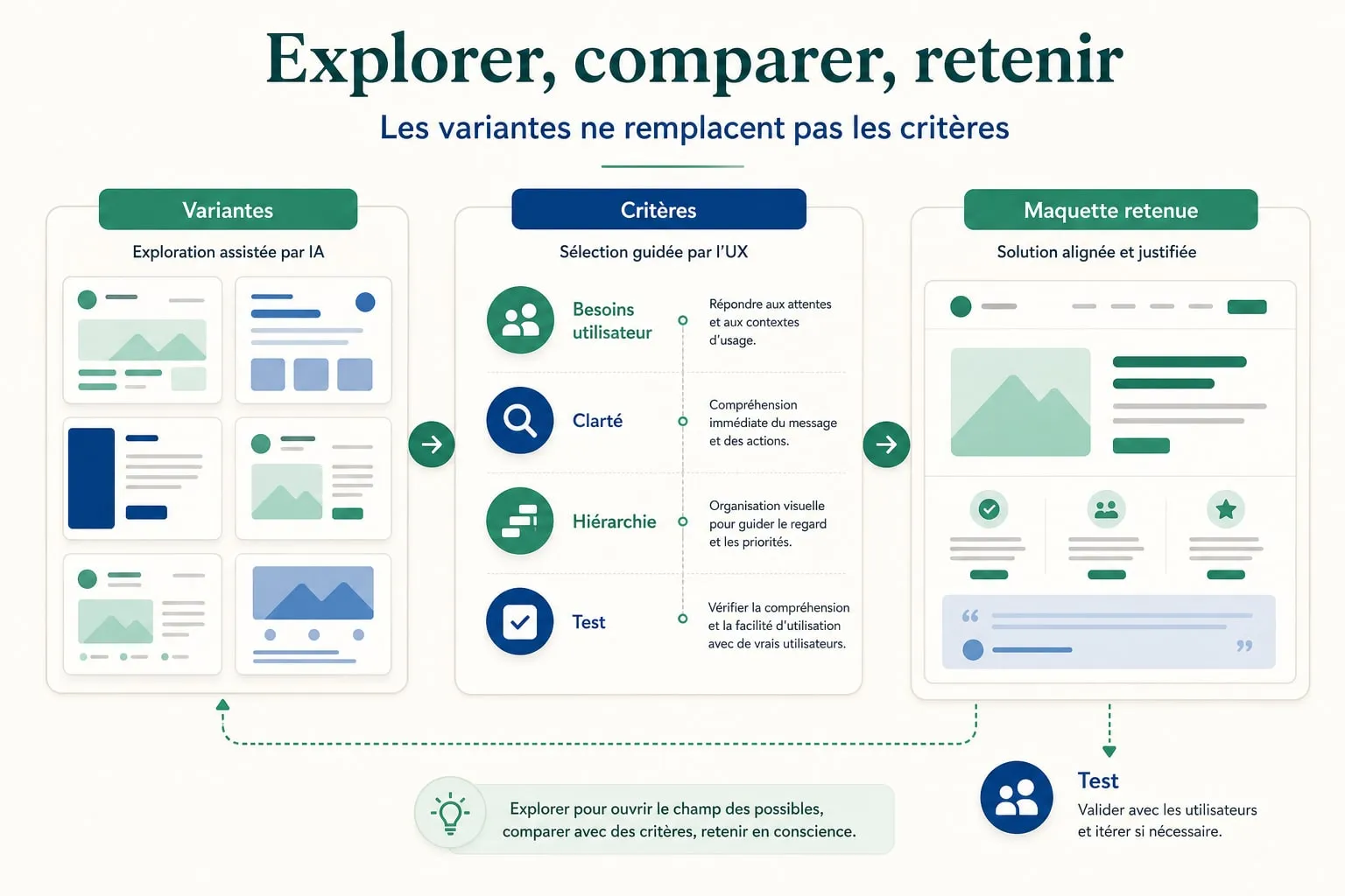 Designer comparant plusieurs variantes de maquette dans un environnement de travail crédible