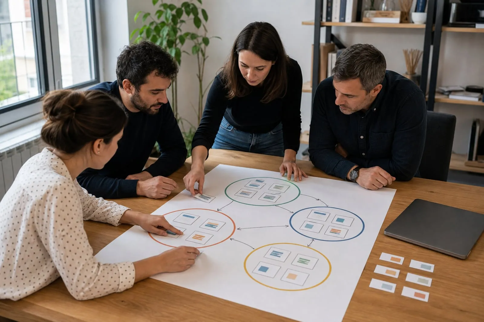 Équipe cartographiant catalogue, clients, commandes et URL avant une migration