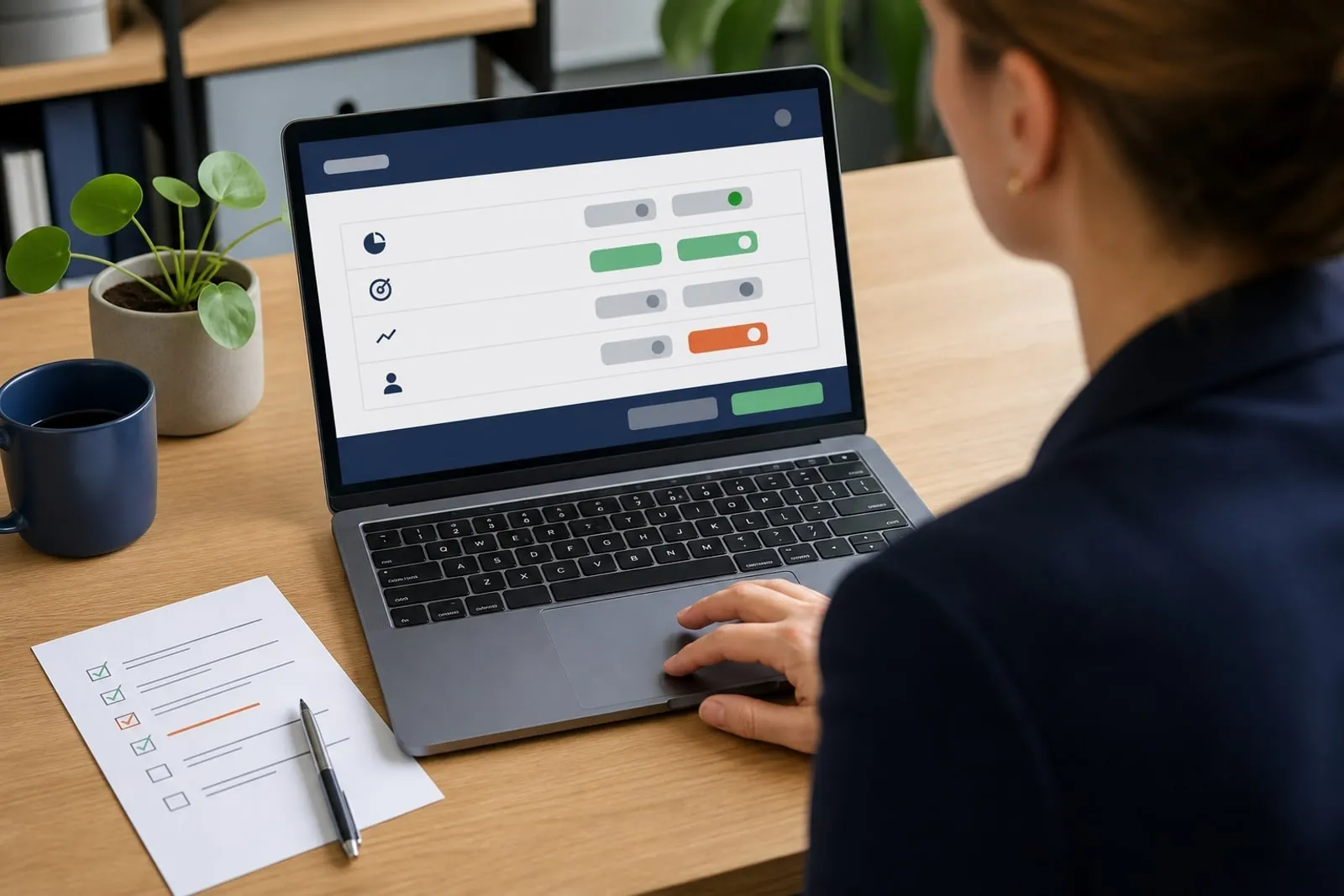 Professionnelle vérifiant les réglages de consentement aux traceurs d'une boutique en ligne