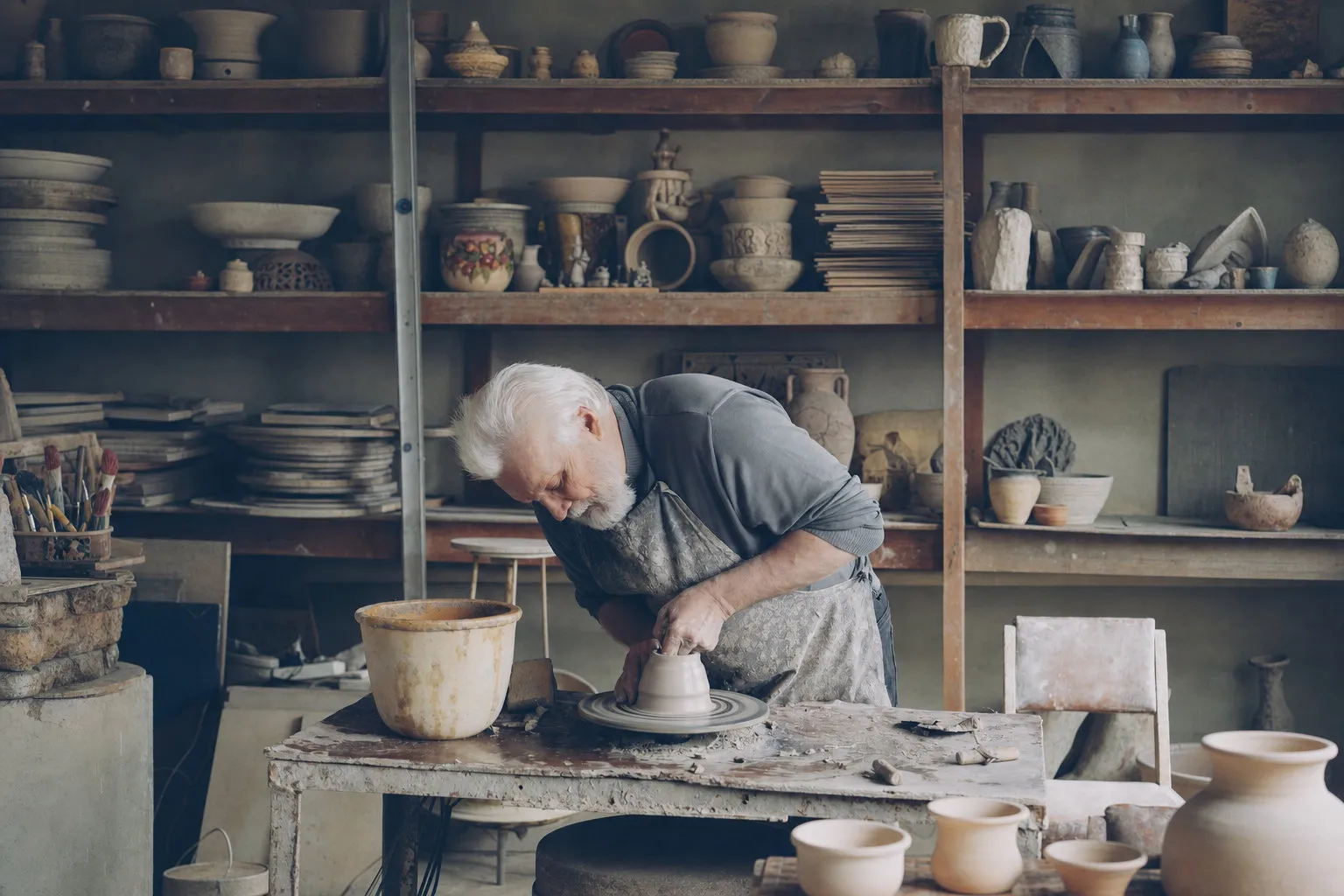 Artisan potier au travail dans son atelier