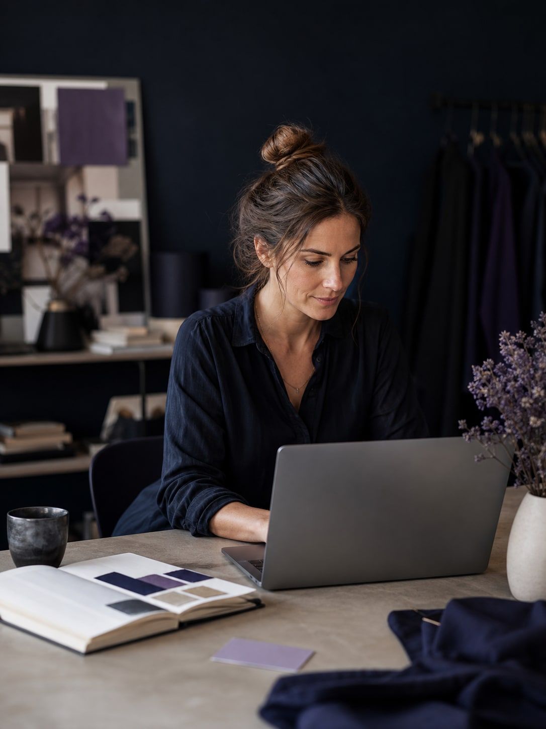 Entrepreneuse préparant l'identité visuelle et le site de son activité